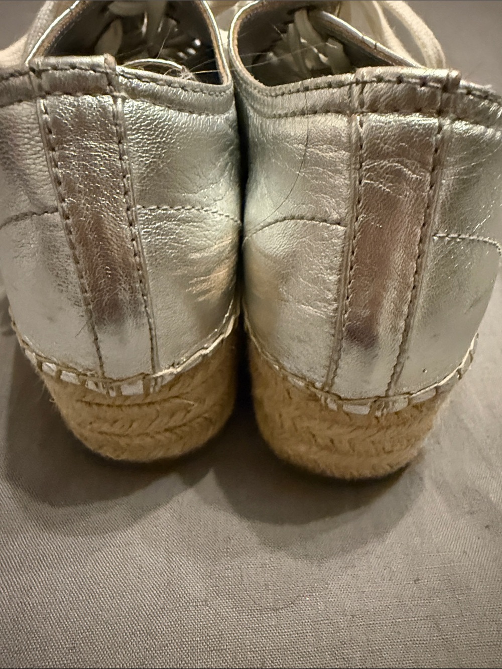 Miu Miu Silver Metallic Lace-Up Espadrille Platform Sneakers - Picture 6 of 8